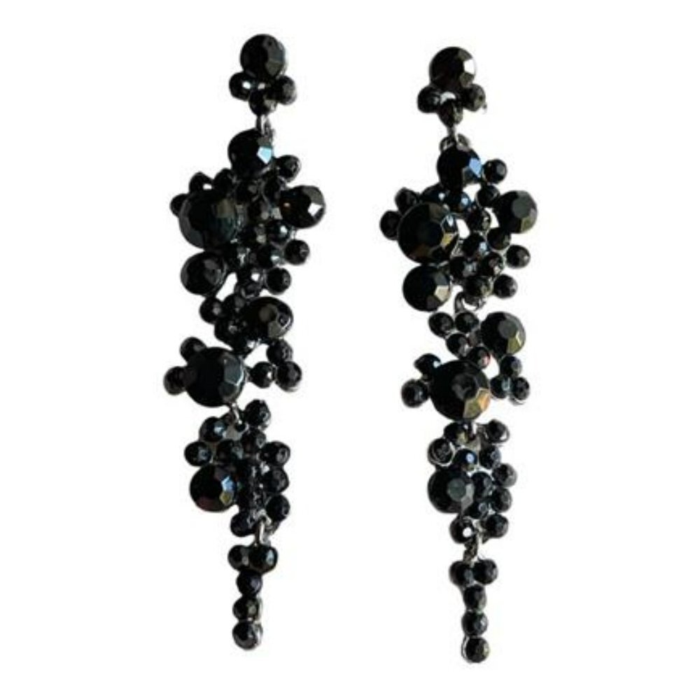 Black Earrings Black Rhinestone Earrings Dangle Drop Earrings Teardrop Bridal